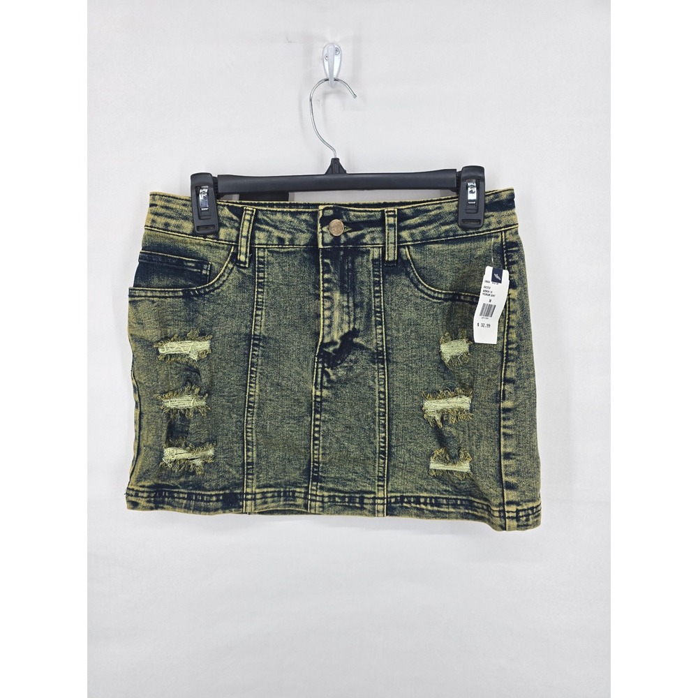 American Bazi Acid Green Distressed Denim Mini Skirt RSK-9752 Mens Size M NEW